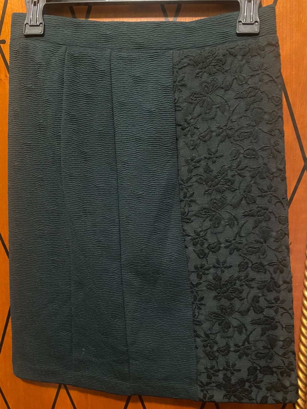 Moulinette Soeurs Black Textured & Embroidered Panel Pencil Skirt